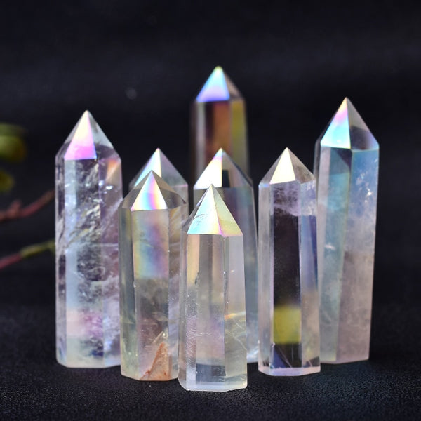 1PC Natural Aura Clear Quartz Crystal Point Wand Healing Stone Energy Quartz Home Decoration Reiki Polished Stone Chakra Tower