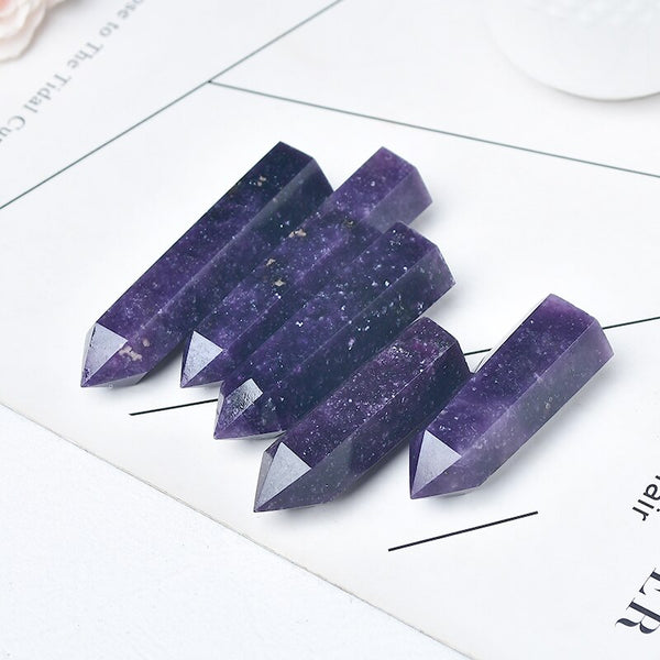 1PC Natural Crystal Point Lapidolite Wand Healing Stone Energy Quartz Home Decoration Reiki Obelisk Polished 50-80mm Tower