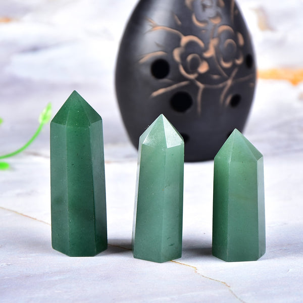 Natural Crystal Aventurine Quartz Point Healing Stone Hexagonal Prisms 50-80mm Obelisk Wand Treatment Stone DIY Gift 1PC