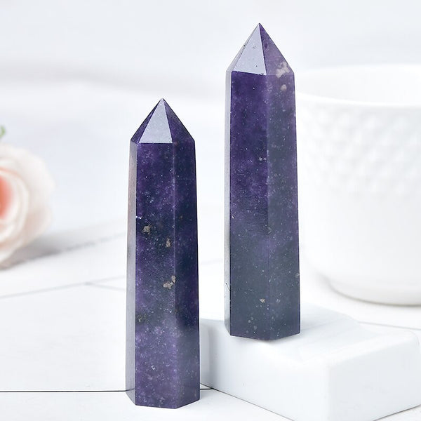 1PC Natural Crystal Point Lapidolite Wand Healing Stone Energy Quartz Home Decoration Reiki Obelisk Polished 50-80mm Tower