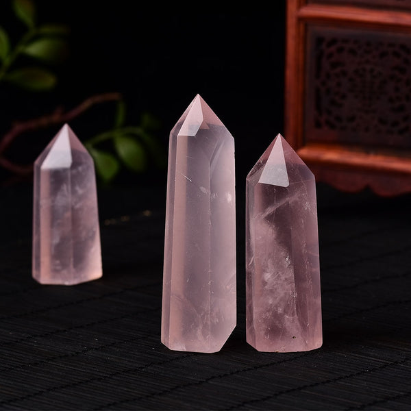 Natural Crystal Rose Quartz Point Healing Stone Hexagonal Prisms 50-80mm Obelisk Wand Treatment Ornaments Stone DIY Gift 1PC