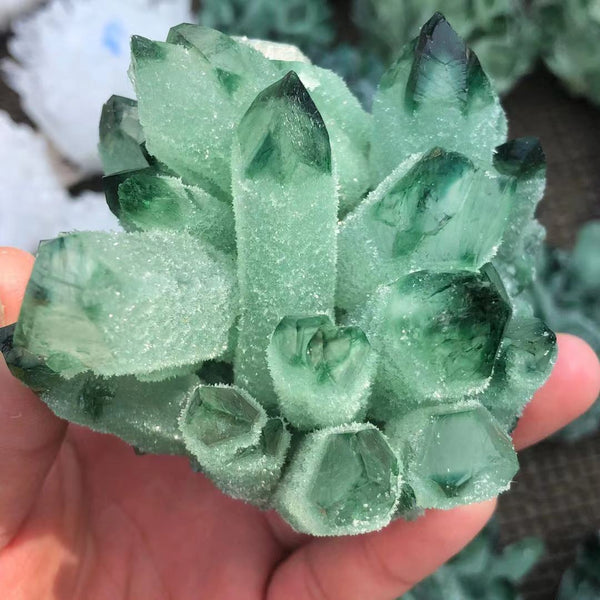 300-400G Hot weather crystal cluster, made from chrysanthemum green mineral processing,