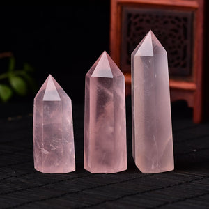 Natural Crystal Rose Quartz Point Healing Stone Hexagonal Prisms 50-80mm Obelisk Wand Treatment Ornaments Stone DIY Gift 1PC