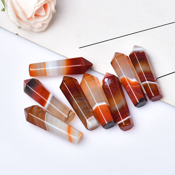 1PC Natural Carnelian Hexagonal Column Sardonyx Crystal Point Red Agate Healing Stone Tower Mineral Crystal Home Decoration