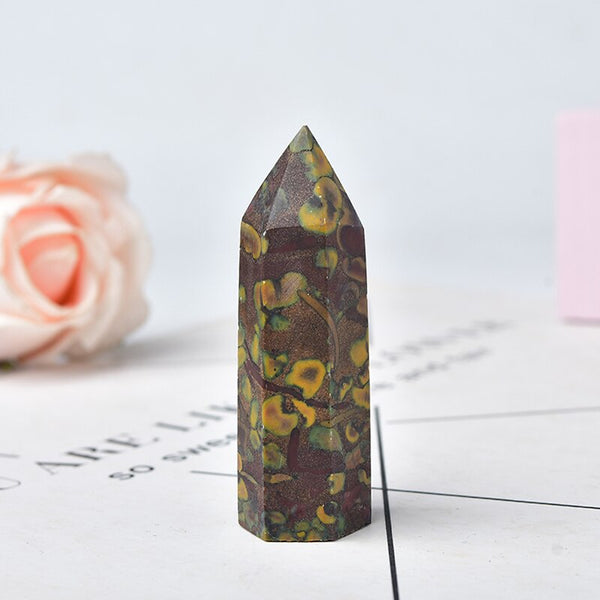 Natural Stone Ajooba Jasper Crystal Point Quartz Healing Stone Hexagonal Prisms 50-80mm Obelisk Wand Tower Stone Home Decor