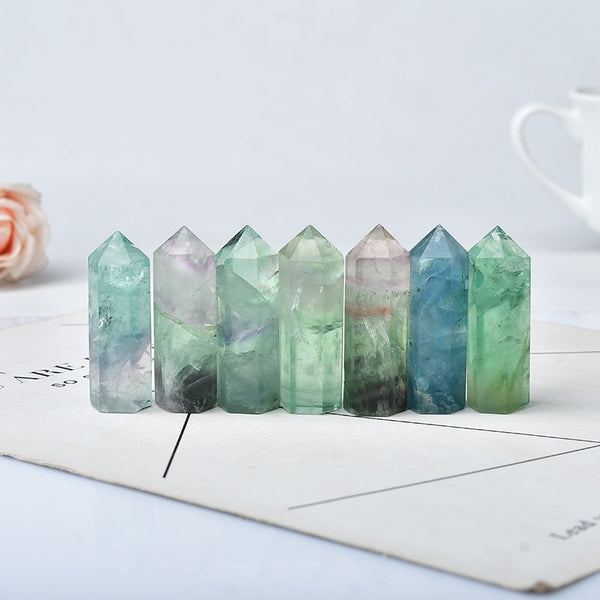 1PC Natural Fluorite Stone Hexagonal Column Cryatal Point Healing Wand Tower Mineral Quartz Home Decoration Stone DIY Gift