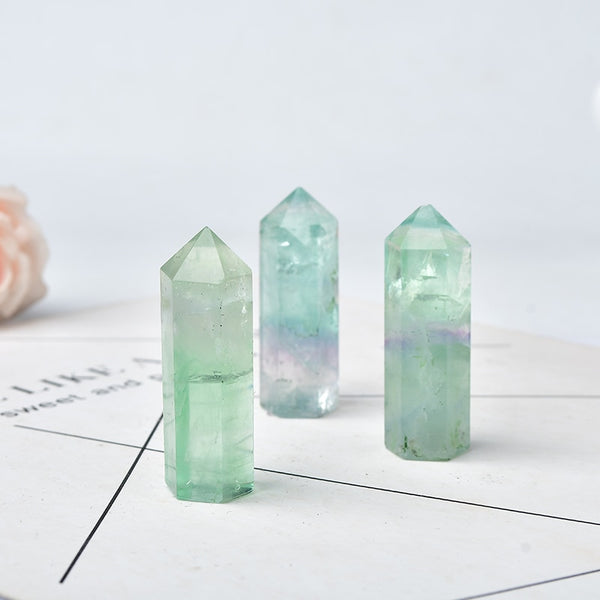 1PC Natural Fluorite Stone Hexagonal Column Cryatal Point Healing Wand Tower Mineral Quartz Home Decoration Stone DIY Gift