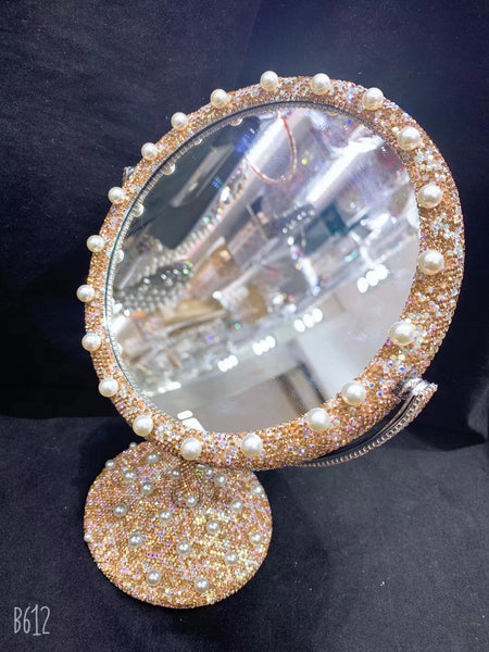 Sparkling Mirrors with Crystal Rhinestones Desk Round Vanity Mirror