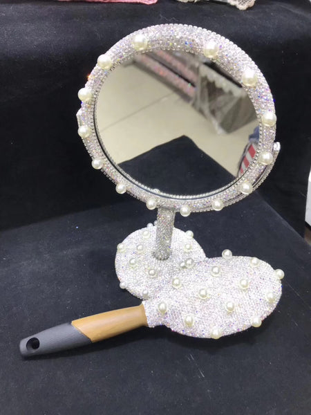 Sparkling Mirrors with Crystal Rhinestones Desk Round Vanity Mirror