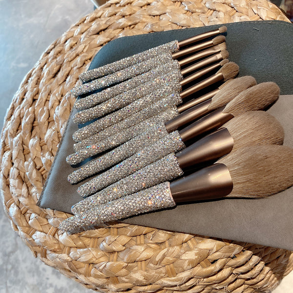 11pcs set Sparkling Rhinestones professional make up brushes