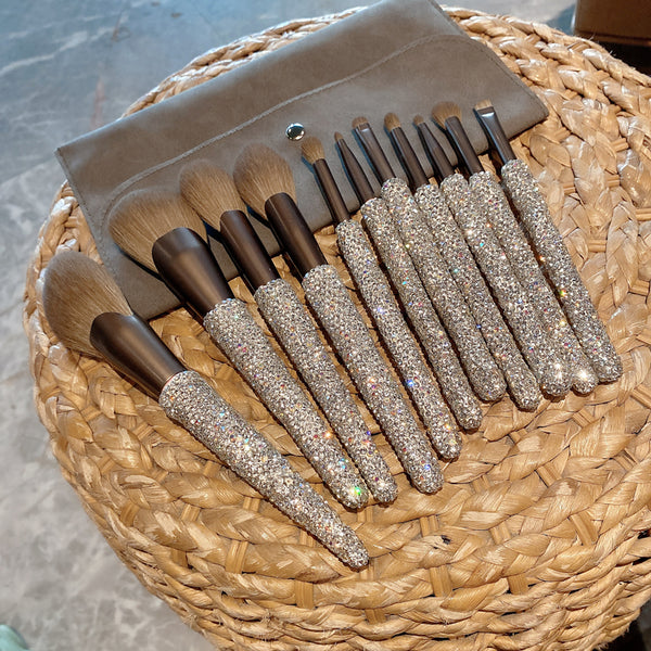 11pcs set Sparkling Rhinestones professional make up brushes