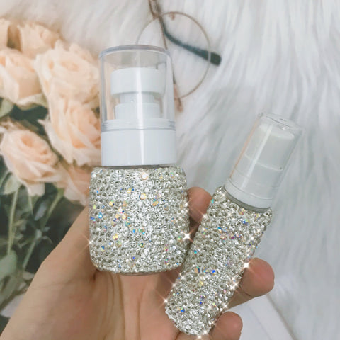 Sparkling 30ml Spray Bottle Perfume Lotion Bottles Containers for Cosmetics Travel Refillable Bottle Bling Rhinestones Jar White