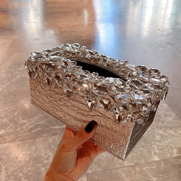 Sparkling Tissue Box with Crystal Rhinestone Luxury Leather